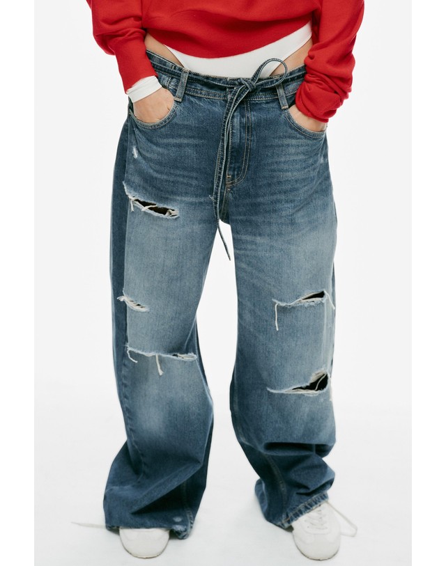 자라 자라 디스트로이드 벨트 배기 청바지 4730/041/401 NAVY BLUE 블루 착용컷