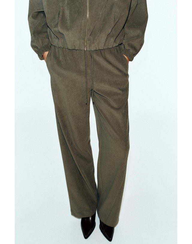 자라 자라 드로스트링 밴딩 와이드 팬츠 8372/261/505 KHAKI 카키 착용컷