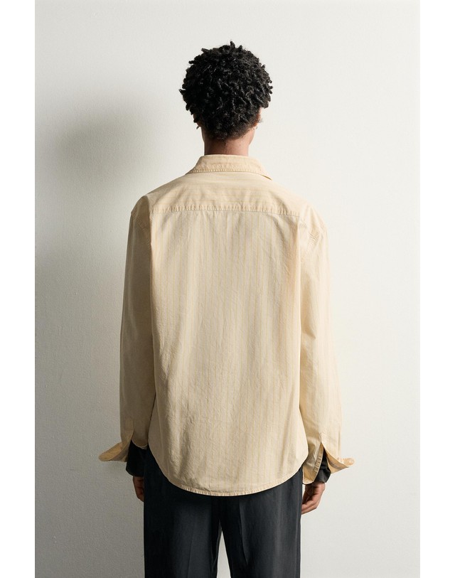자라 자라 스트라이프 릴렉스핏 긴팔 셔츠 7545/316/306 LIGHT YELLOW 노랑 착용컷