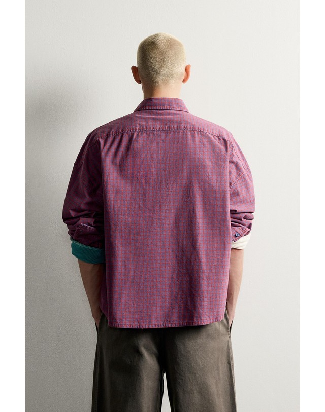 자라 자라 오버사이즈 체크 코튼 긴팔 셔츠 1195/310/076 RED/NAVY 멀티컬러 착용컷