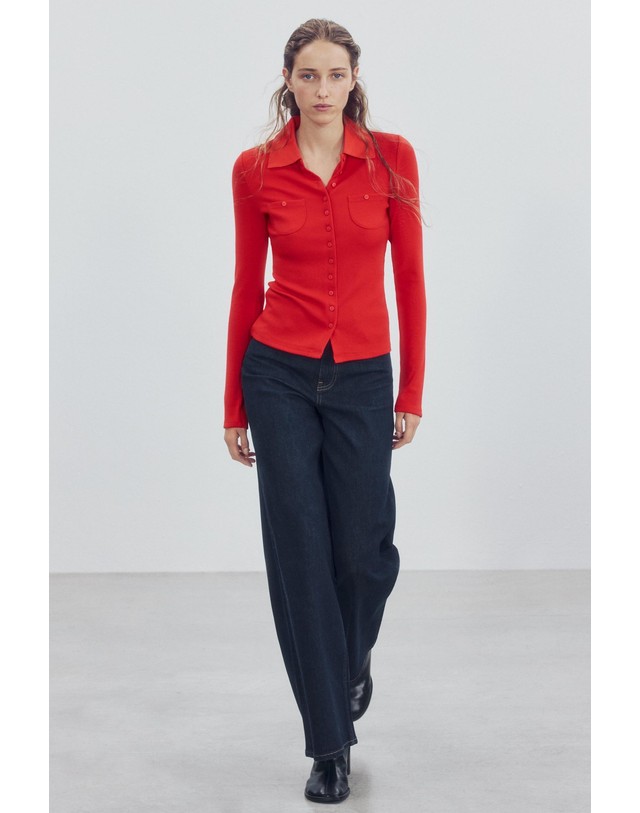 자라 자라 포켓 폴로 칼라 긴팔 셔츠 5070/622/600 RED 레드 착용컷