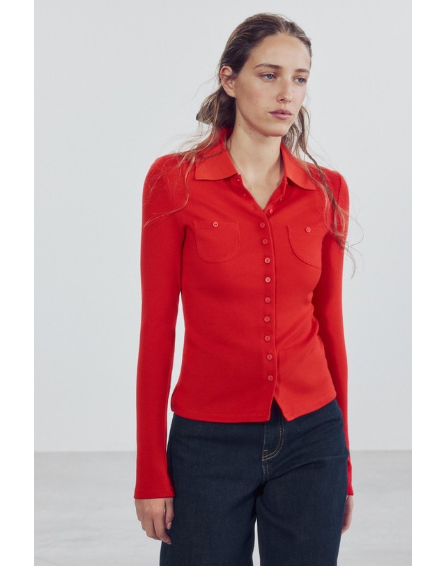 자라 자라 포켓 폴로 칼라 긴팔 셔츠 5070/622/600 RED 레드 착용컷