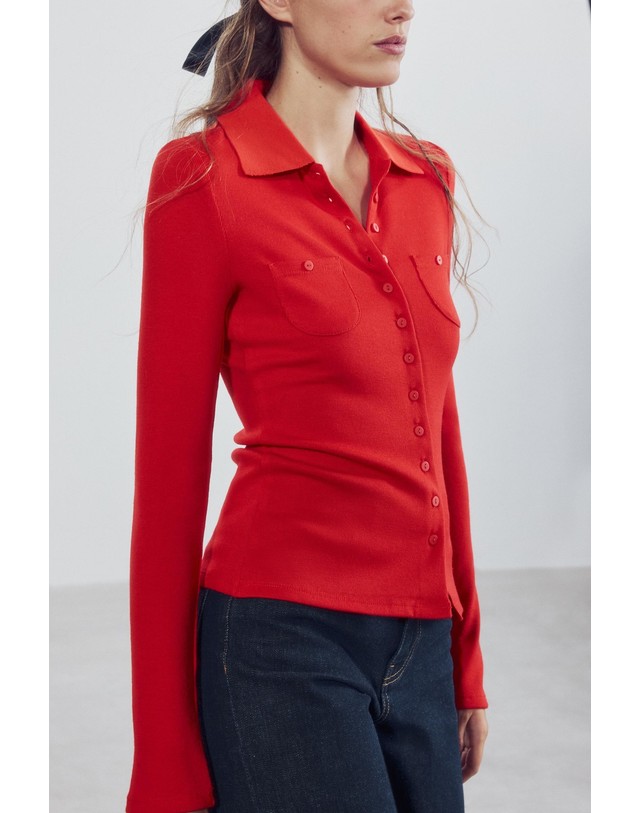 자라 자라 포켓 폴로 칼라 긴팔 셔츠 5070/622/600 RED 레드 착용컷
