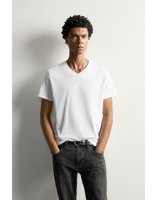 자라 자라 슬림핏 브이넥 반팔 티셔츠 0722/339/250 WHITE 화이트 착용컷