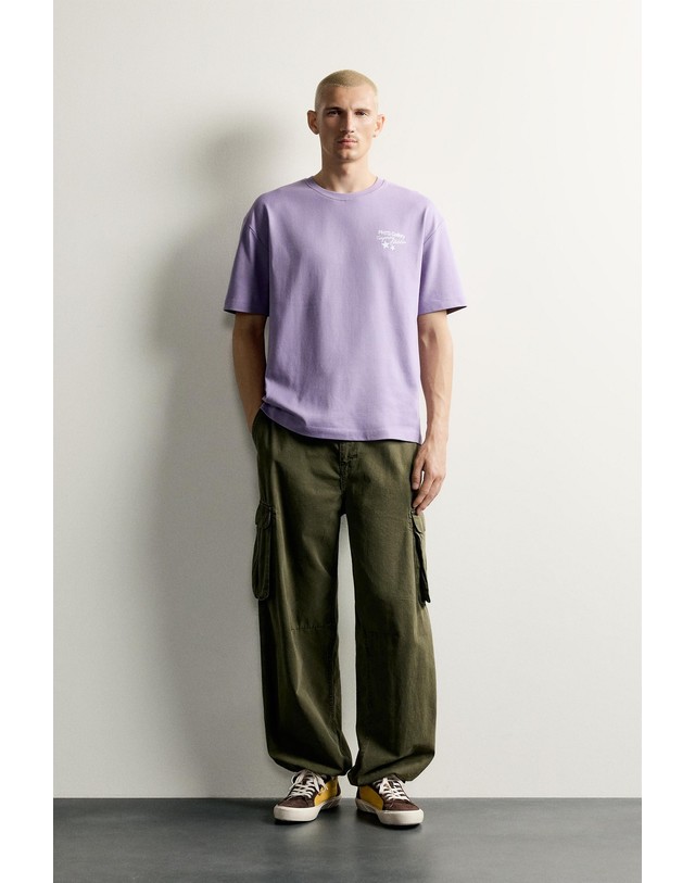 자라 자라 릴렉스핏 그래픽 반팔 티셔츠 0761/999/612 MAUVE 바이올렛 착용컷
