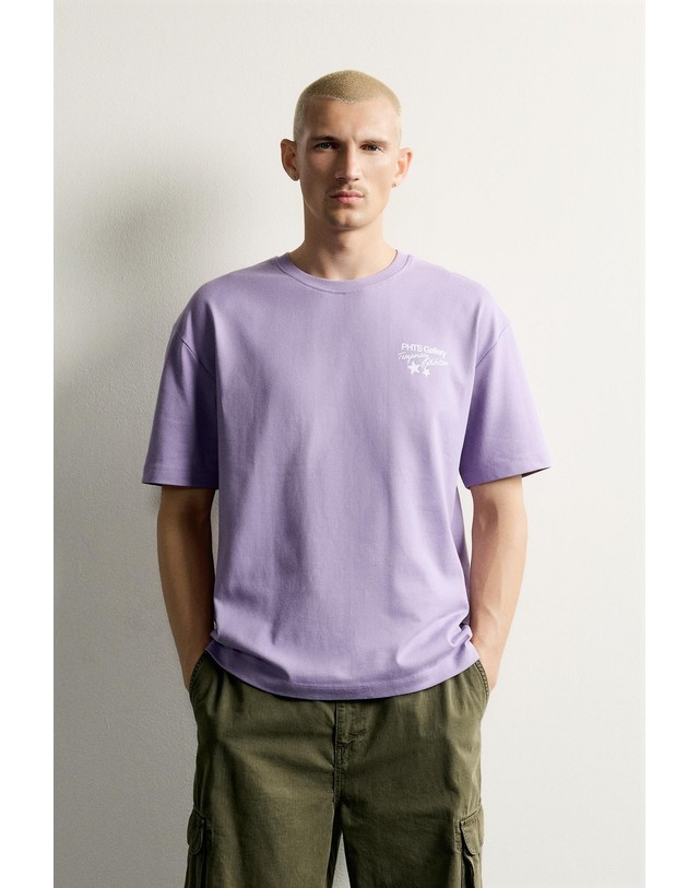자라 자라 릴렉스핏 그래픽 반팔 티셔츠 0761/999/612 MAUVE 바이올렛 착용컷