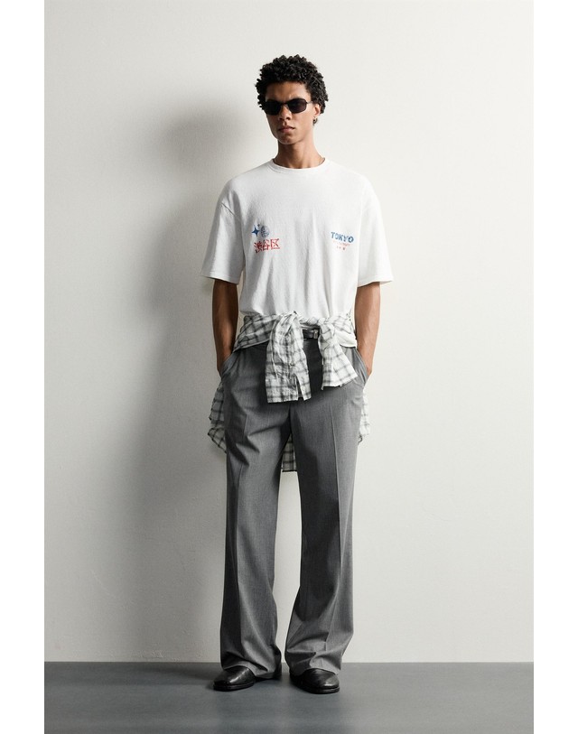 자라 자라 그래픽 프린트 반팔 니트 티셔츠 4805/391/251 OYSTER-WHITE 화이트 착용컷