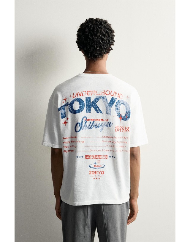 자라 자라 그래픽 프린트 반팔 니트 티셔츠 4805/391/251 OYSTER-WHITE 화이트 착용컷