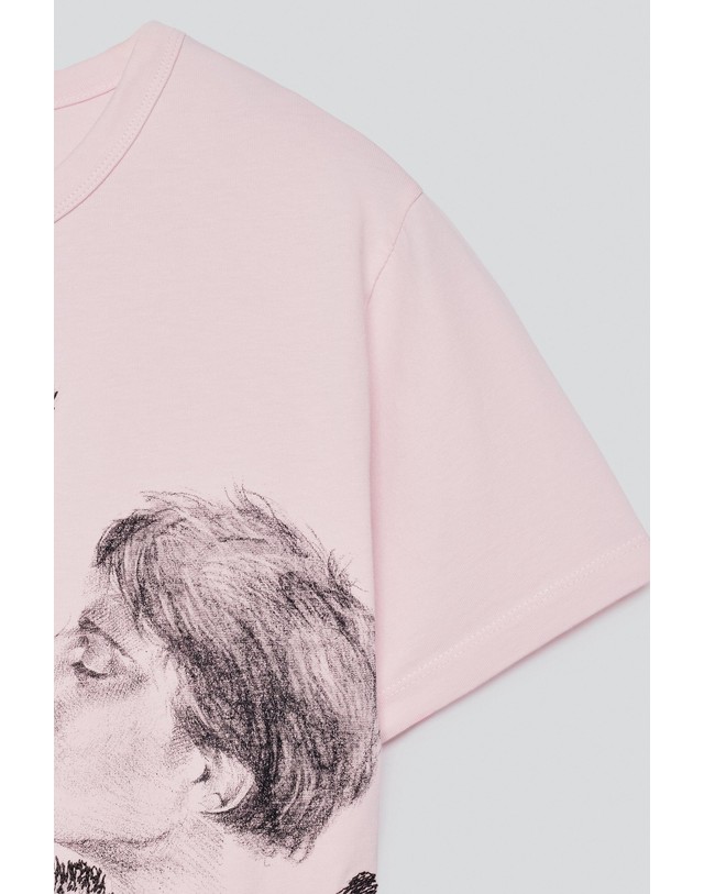 자라 자라 키스 프린트 라운드넥 반팔 티셔츠 6085/005/252 WHITE / PINK 핑크 착용컷