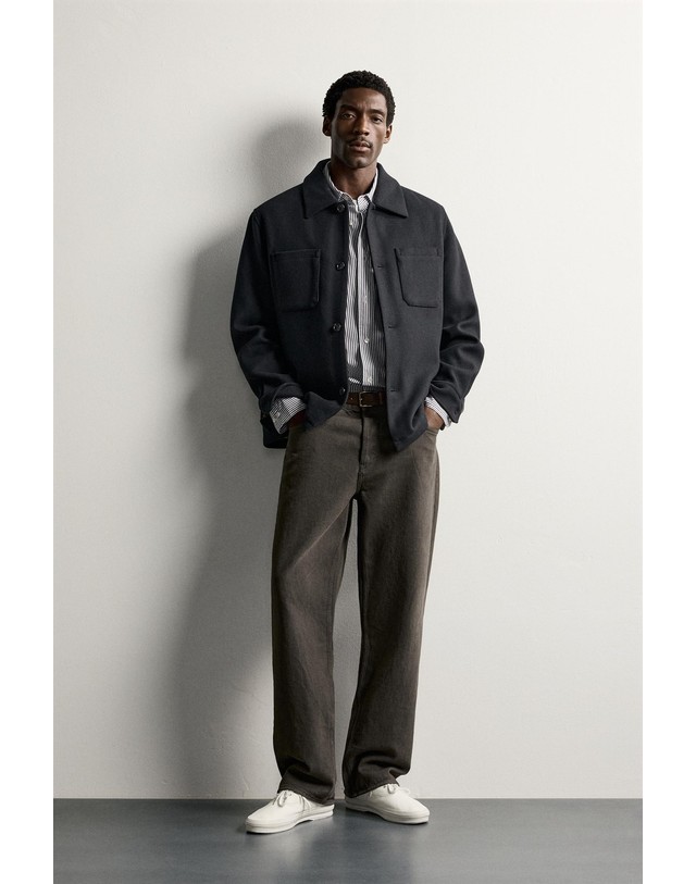 자라 자라 패딩 안감 레귤러핏 오버셔츠 2949/010/401 NAVY BLUE 네이비 착용컷