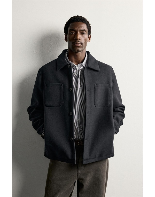 자라 자라 패딩 안감 레귤러핏 오버셔츠 2949/010/401 NAVY BLUE 네이비 착용컷