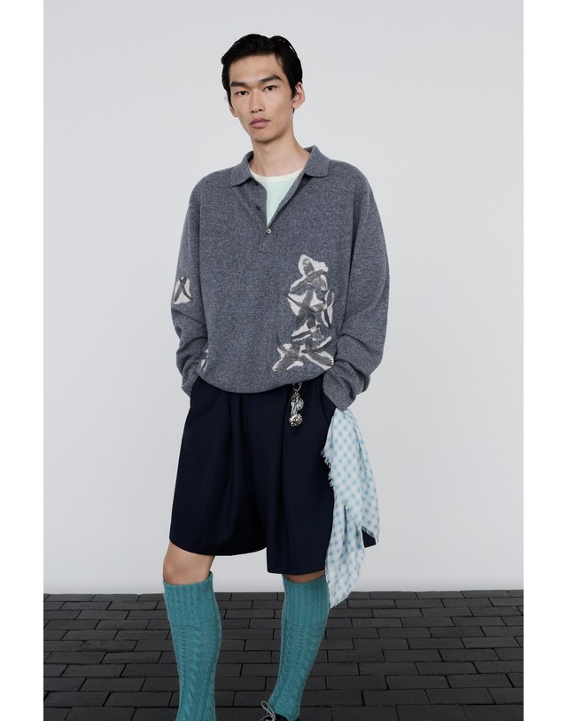 자라 자라 와이드 울 혼방 버뮤다 반바지 3085/001/073 BLUE / NAVY 네이비 착용컷
