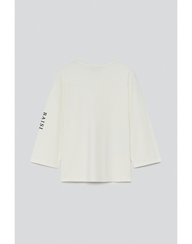 자라 자라 레귤러핏 프린트 7부 소매 티셔츠 6085/008/072 ECRU-WHITE 아이보리 착용컷