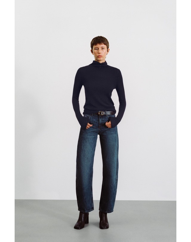 자라 자라 울 100% 후드 니트 스웨터 9598/110/401 NAVY BLUE 네이비 착용컷