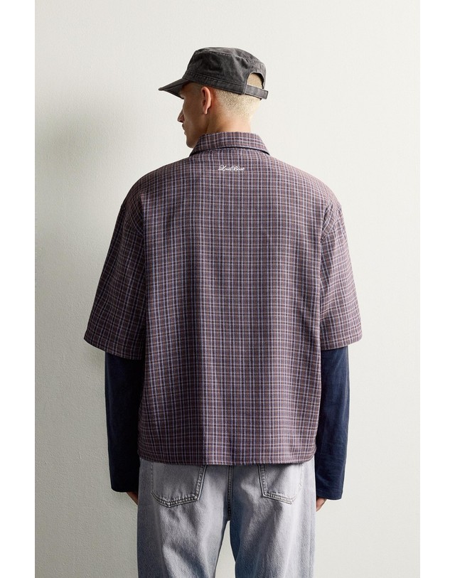 자라 자라 박시핏 체크 포켓 반팔 셔츠 6085/306/117 PURPLES 퍼플 착용컷