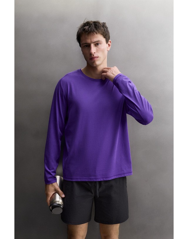 자라 자라 테크니컬 라운드넥 긴팔 티셔츠 4387/389/611 PURPLE 퍼플 착용컷