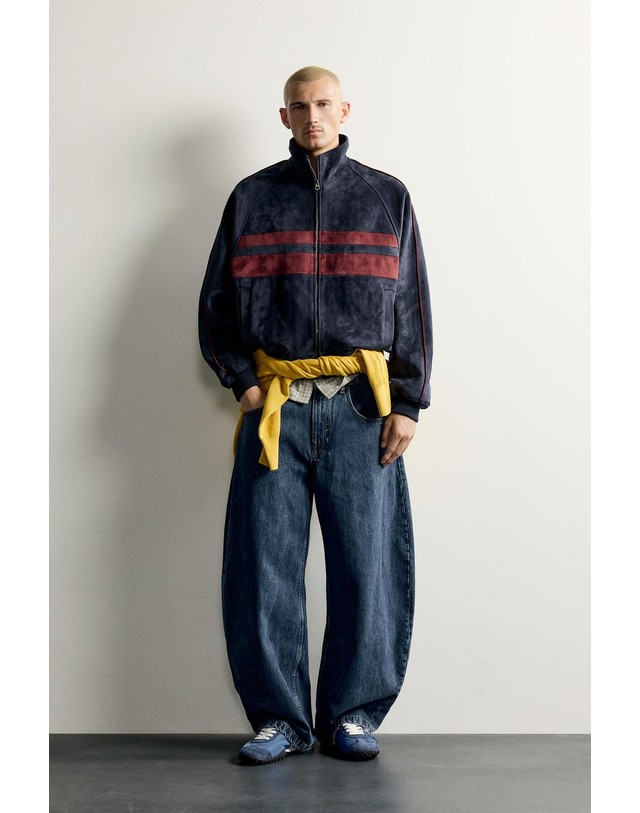 자라 자라 컬러블록 스웨이드 집업 자켓 3833/401/401 NAVY BLUE 네이비 착용컷