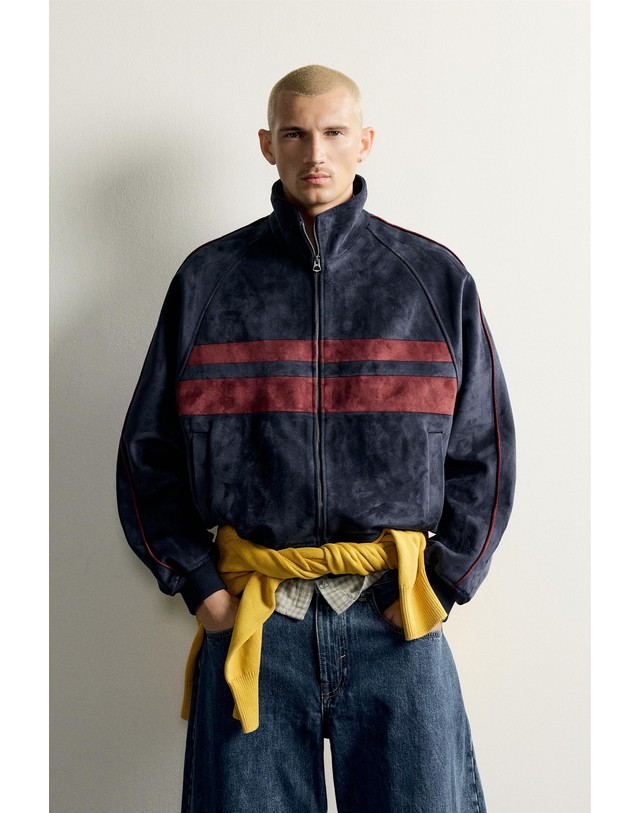 자라 자라 컬러블록 스웨이드 집업 자켓 3833/401/401 NAVY BLUE 네이비 착용컷