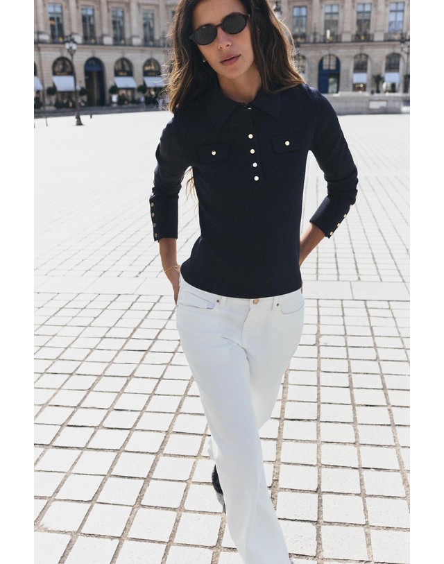 자라 자라 폴로 칼라 플라켓 니트 스웨터 6873/103/401 NAVY BLUE 네이비 착용컷
