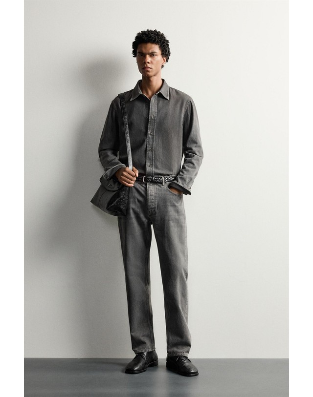 자라 자라 워시드 레귤러핏 긴팔 데님 셔츠 1300/334/802 GREY 그레이 착용컷