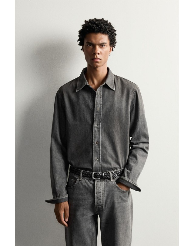 자라 자라 워시드 레귤러핏 긴팔 데님 셔츠 1300/334/802 GREY 그레이 착용컷