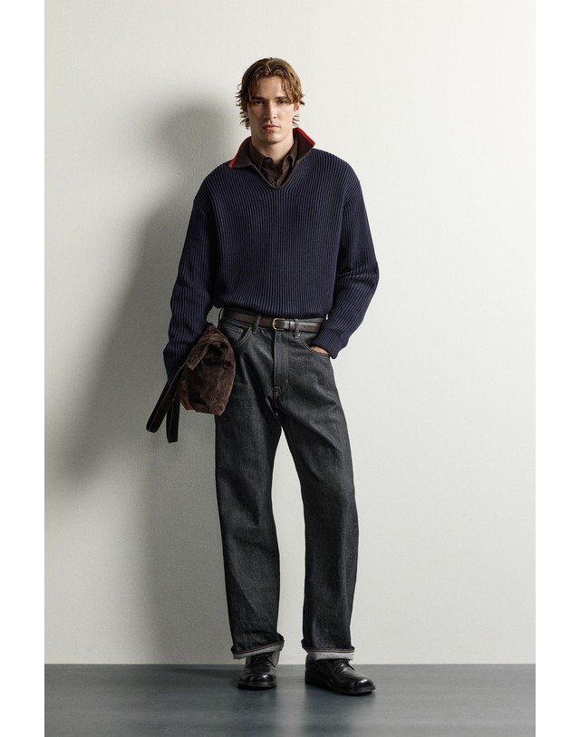 자라 자라 배색 칼라 니트 폴로 셔츠 5755/356/401 NAVY BLUE 네이비 착용컷