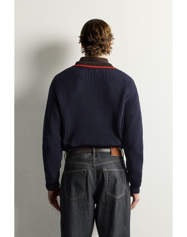 자라 자라 배색 칼라 니트 폴로 셔츠 5755/356/401 NAVY BLUE 네이비 착용컷
