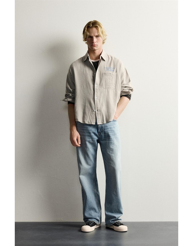 자라 자라 박시핏 자수 체크 긴팔 셔츠 3798/310/055 GREY / BLUE 멀티컬러 착용컷