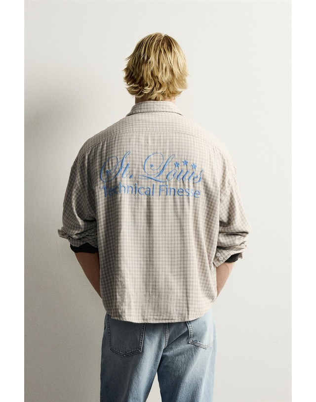 자라 자라 박시핏 자수 체크 긴팔 셔츠 3798/310/055 GREY / BLUE 멀티컬러 착용컷
