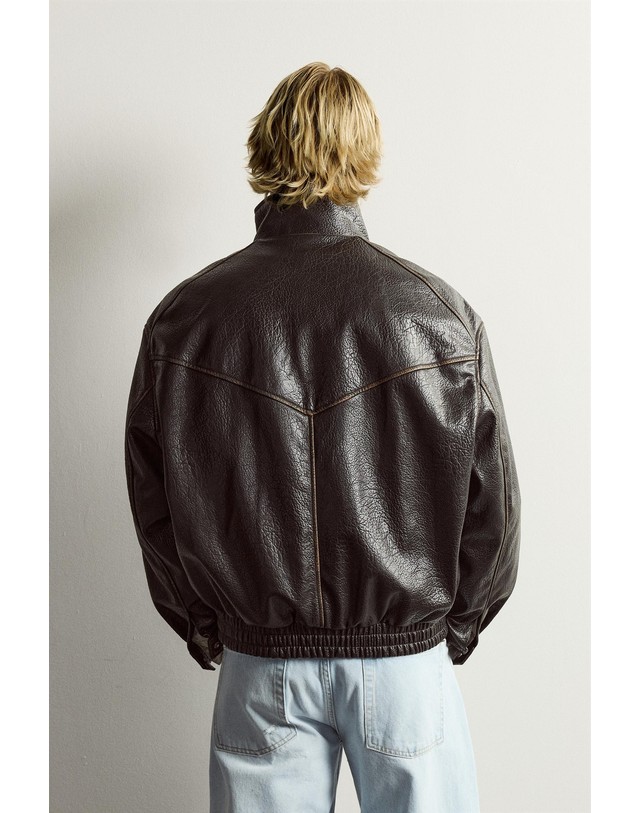 자라 자라 레더 이펙트 하이넥 자켓 8281/402/716 DARK BROWN 초콜릿 착용컷