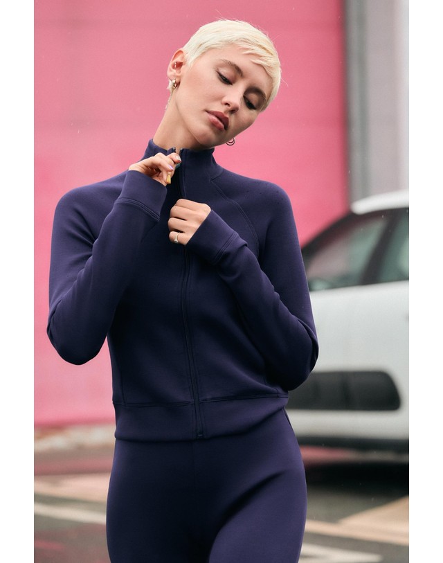 자라 자라 슬림핏 하이넥 래글런 집업 자켓 3641/827/401 NAVY BLUE 네이비 착용컷