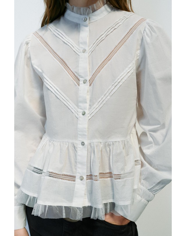 자라 자라 로맨틱 튤 레이스 블라우스 7105/350/251 OYSTER-WHITE 아이보리 착용컷