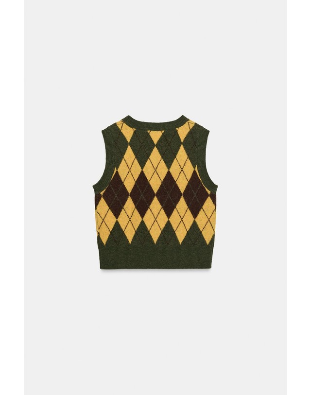 자라 자라 소프트 아가일 크롭 니트 베스트 2142/109/330 MULTICOLOURED 멀티컬러 착용컷