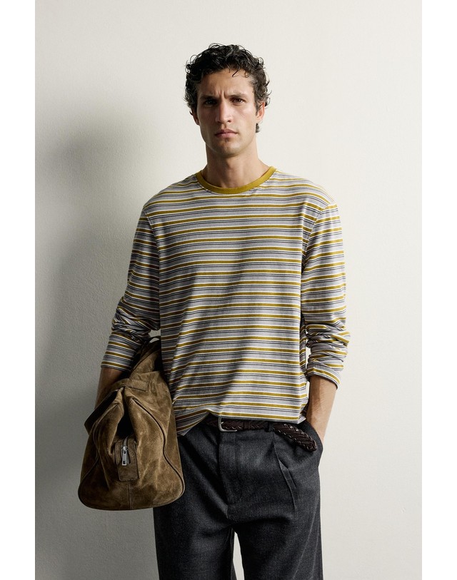 자라 자라 스트라이프 자카드 긴팔 티셔츠 1887/400/911 OLIVE GREEN 멀티컬러 착용컷