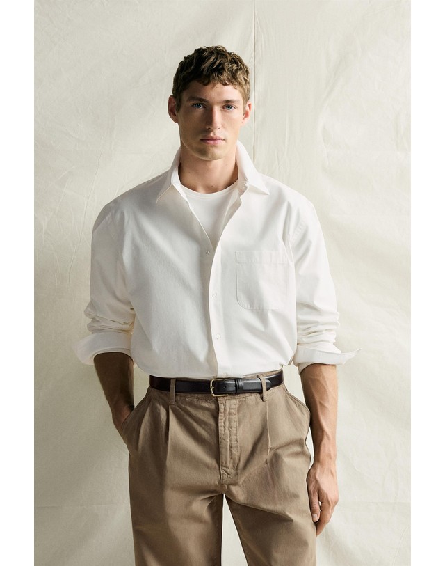 자라 자라 릴렉스핏 포플린 긴팔 셔츠 5588/301/251 OYSTER-WHITE 아이보리 착용컷