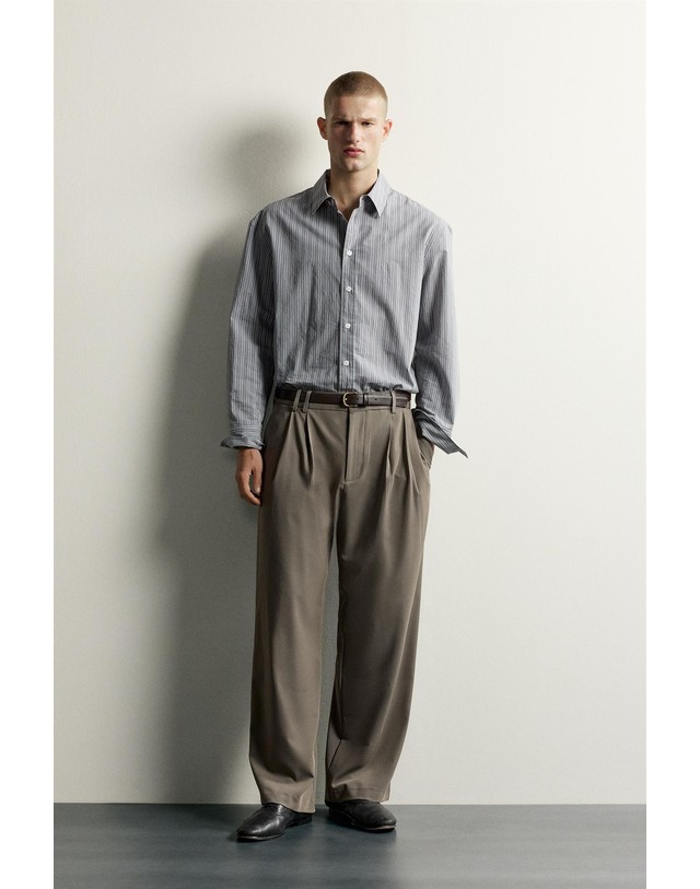 자라 자라 스트라이프 릴렉스핏 긴팔 셔츠 0794/613/485 BLUE / GREY 그레이 착용컷