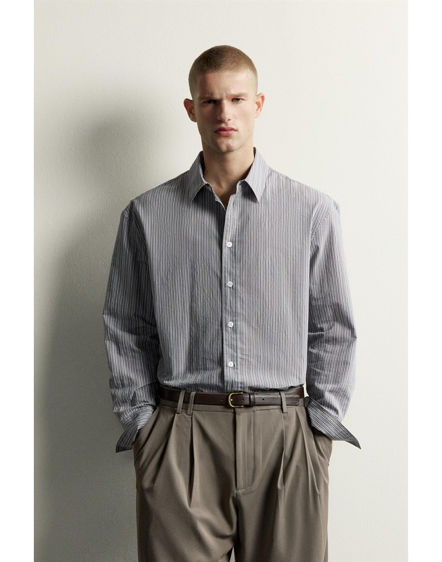 자라 자라 스트라이프 릴렉스핏 긴팔 셔츠 0794/613/485 BLUE / GREY 그레이 착용컷