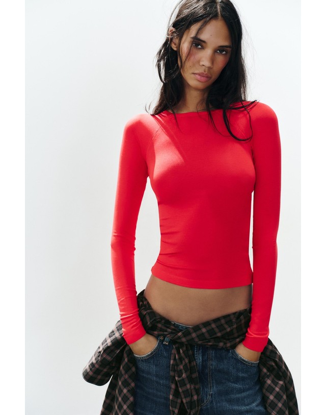 자라 자라 슬림핏 래글런 긴팔 티셔츠 4174/709/675 RED / ORANGE 레드 착용컷