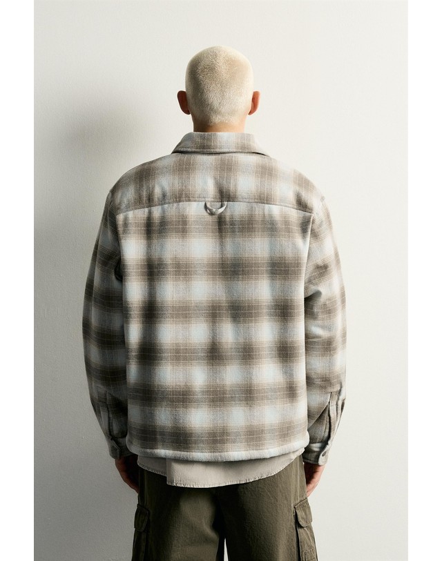 자라 자라 릴렉스핏 체크 시어링 오버셔츠 4302/324/102 GREY / TAN 카키 착용컷