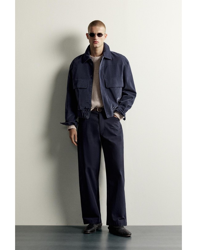 자라 자라 크롭핏 벨루어 블루종 자켓 4391/301/485 BLUE / GREY 네이비 착용컷