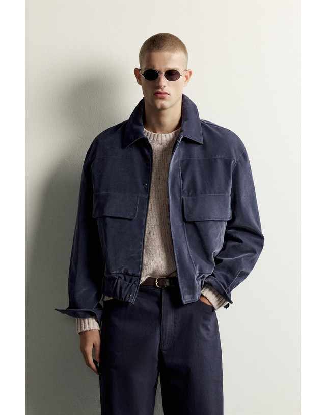 자라 자라 크롭핏 벨루어 블루종 자켓 4391/301/485 BLUE / GREY 네이비 착용컷