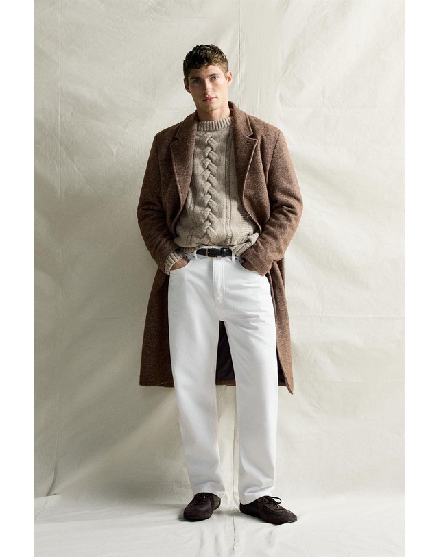 자라 자라 헤링본 울 블렌드 싱글 롱 코트 1520/722/730 LIGHT BROWN 브라운 착용컷