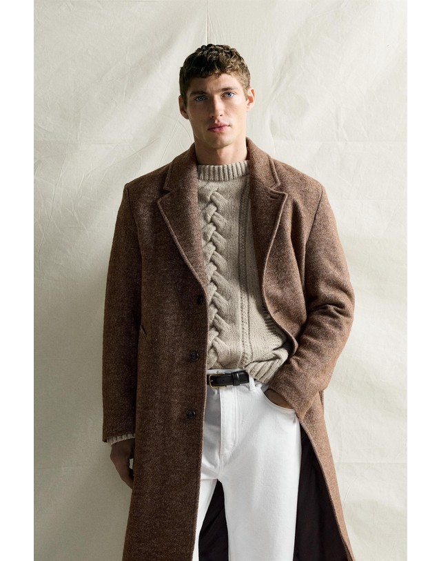 자라 자라 헤링본 울 블렌드 싱글 롱 코트 1520/722/730 LIGHT BROWN 브라운 착용컷