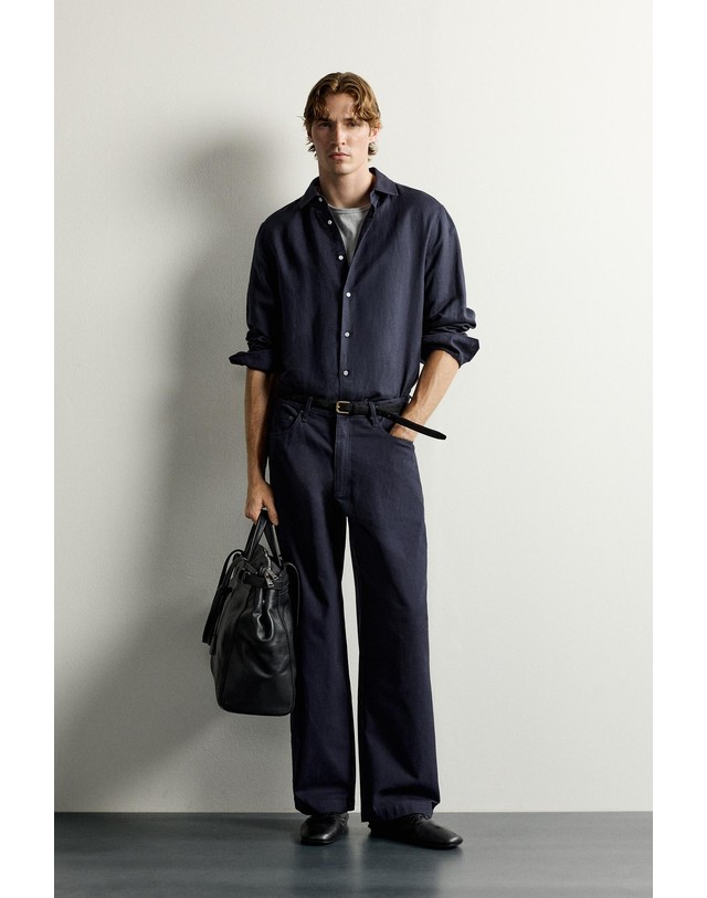 자라 자라 릴렉스핏 와이드 탭 코튼 팬츠 1195/352/401 NAVY BLUE 네이비 착용컷