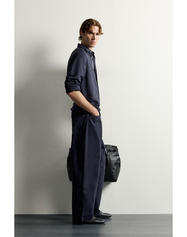 자라 자라 릴렉스핏 와이드 탭 코튼 팬츠 1195/352/401 NAVY BLUE 네이비 착용컷