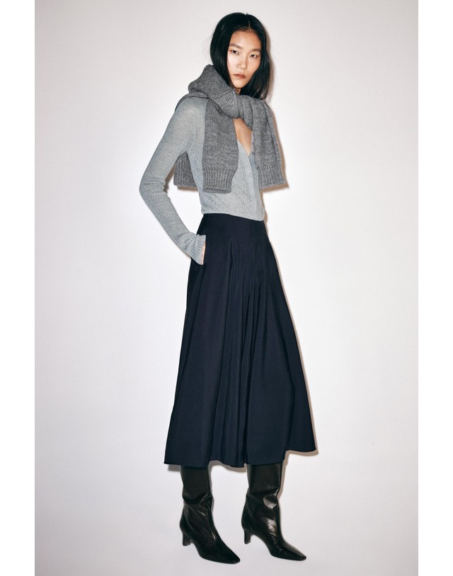 자라 자라 비스코스 플레어 미디 스커트 2287/828/401 NAVY BLUE 네이비 착용컷