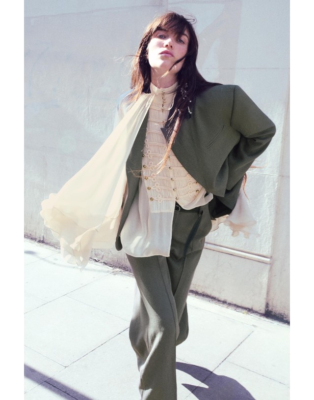 자라 자라 배색 칼라 플랩 포켓 블레이저 5344/047/102 GREY / TAN 카키 착용컷