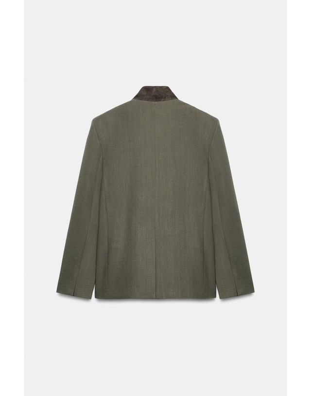 자라 자라 배색 칼라 플랩 포켓 블레이저 5344/047/102 GREY / TAN 카키 착용컷