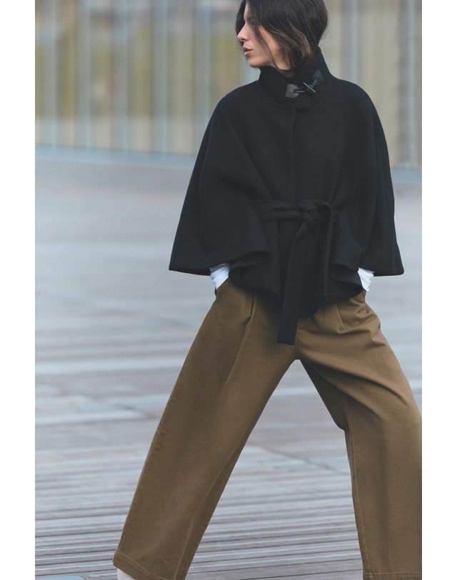 자라 자라 울 블렌드 벨트 케이프 코트 2870/319/800 BLACK 블랙 착용컷