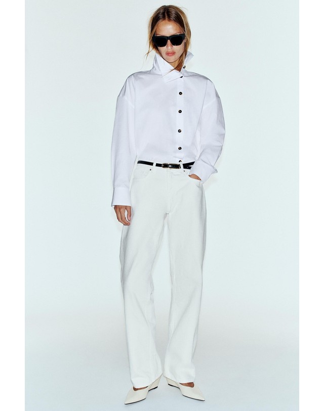 자라 자라 하이넥 포플린 오버사이즈 긴팔 셔츠 9060/340/250 WHITE 화이트 착용컷
